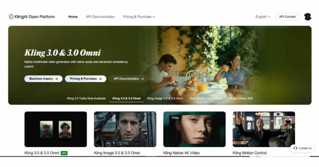 Kling AI Pricing Open Platform API dashboard with AI video and image generation services