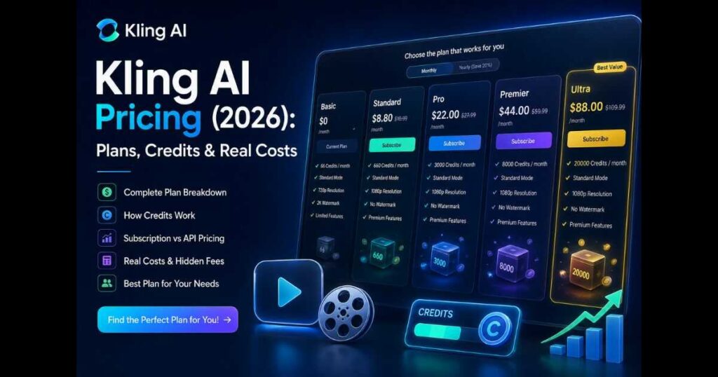 Kling AI Pricing 2026 plans, credits, subscription costs, and pricing comparison dashboard