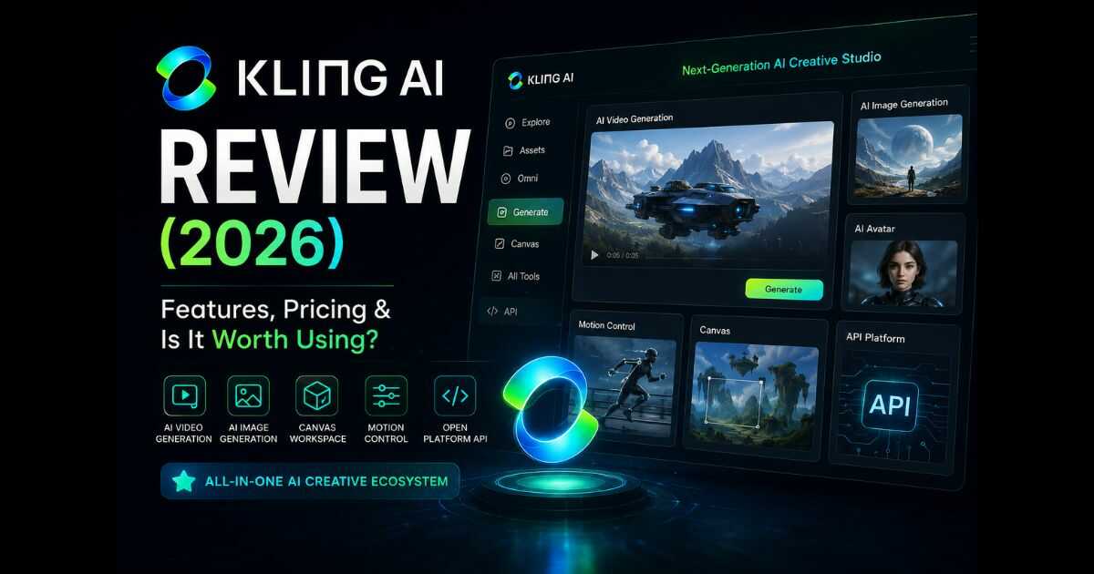 Kling AI Review 2026 featuring the AI creative platform with video generation, image generation, Canvas workspace, Motion Control, and Open Platform API.
