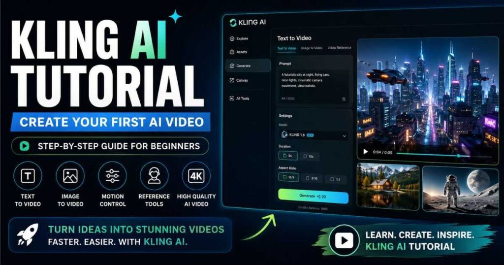 Kling AI tutorial showing how to create an AI video