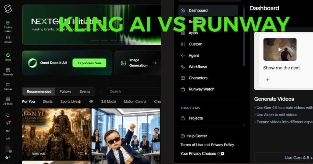 Kling AI vs Runway dashboard interface comparison