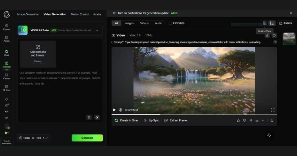 Kling AI Free account video generation dashboard interface
