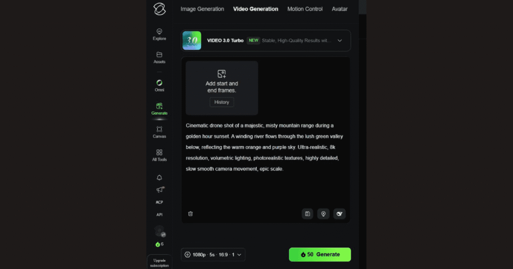 Writing a detailed cinematic prompt in Kling AI free interface