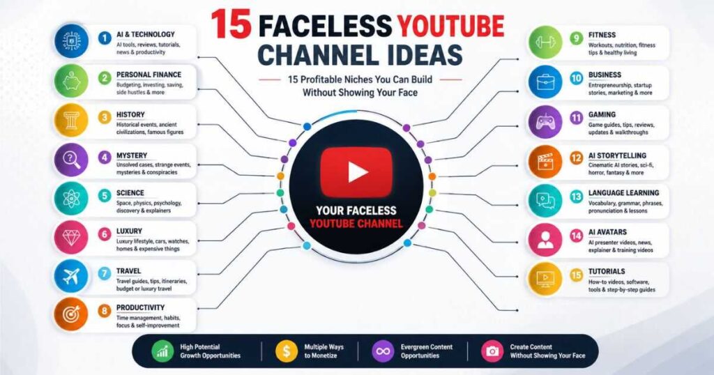 15 faceless YouTube channel ideas and niches to try
