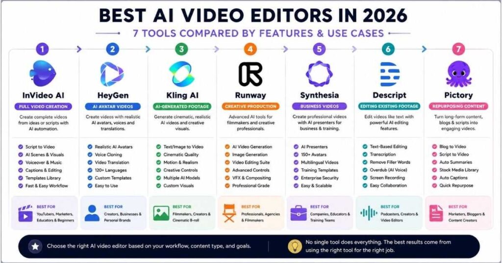 Best AI Video Editors in 2026 compared by features and use cases