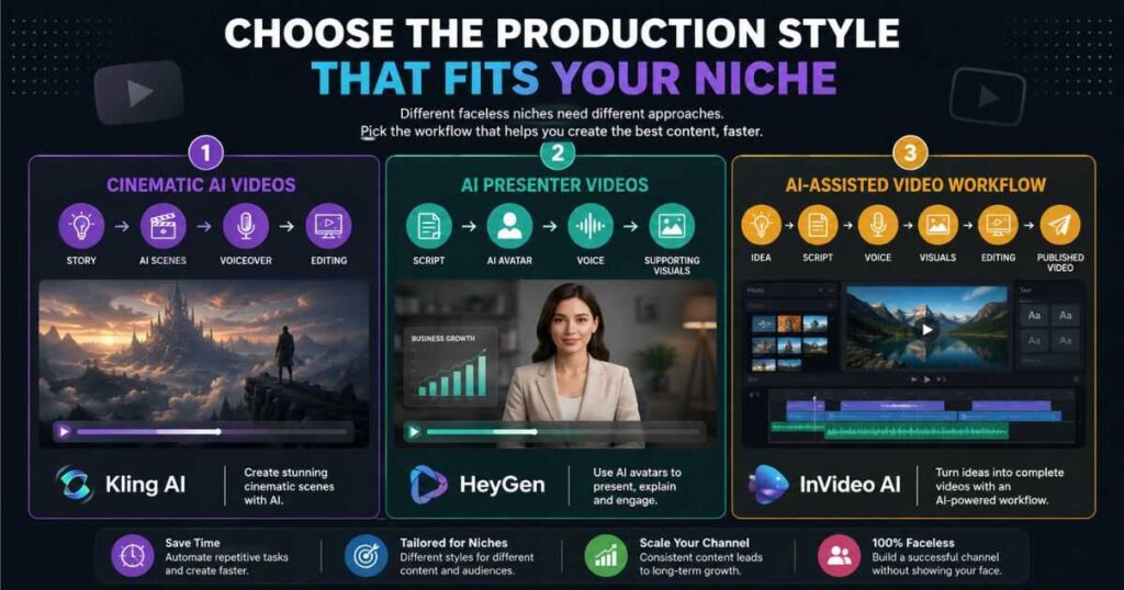 faceless YouTube video production styles using AI tools