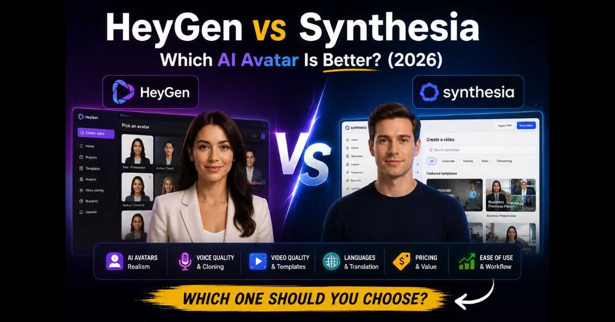 HeyGen vs Synthesia comparison showing the best AI avatar generator for creating realistic AI videos in 2026