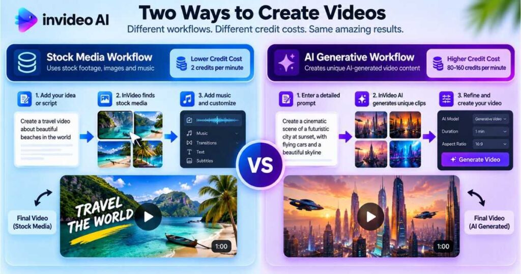 InVideo AI free credits explained: stock media vs generative video workflows
