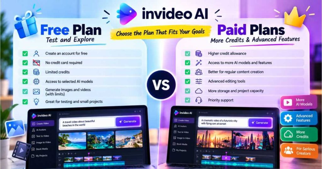 InVideo AI free vs paid plans comparison for choosing an AI video creation plan