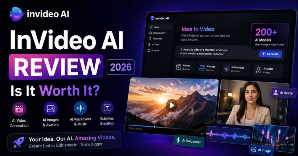 InVideo AI Review 2026 showing AI video generation and editing tools