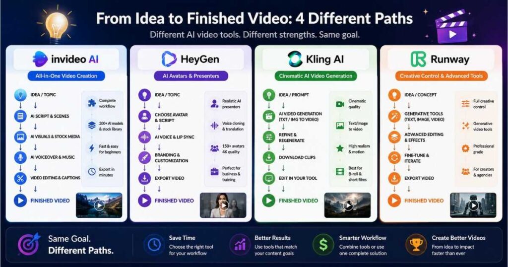 invideo alternatives comparison InVideo AI HeyGen Kling AI and Runway