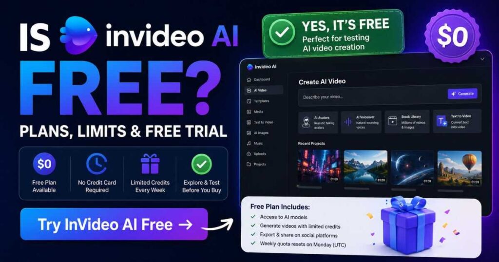 Is InVideo AI free plans limits and free trial in 2026