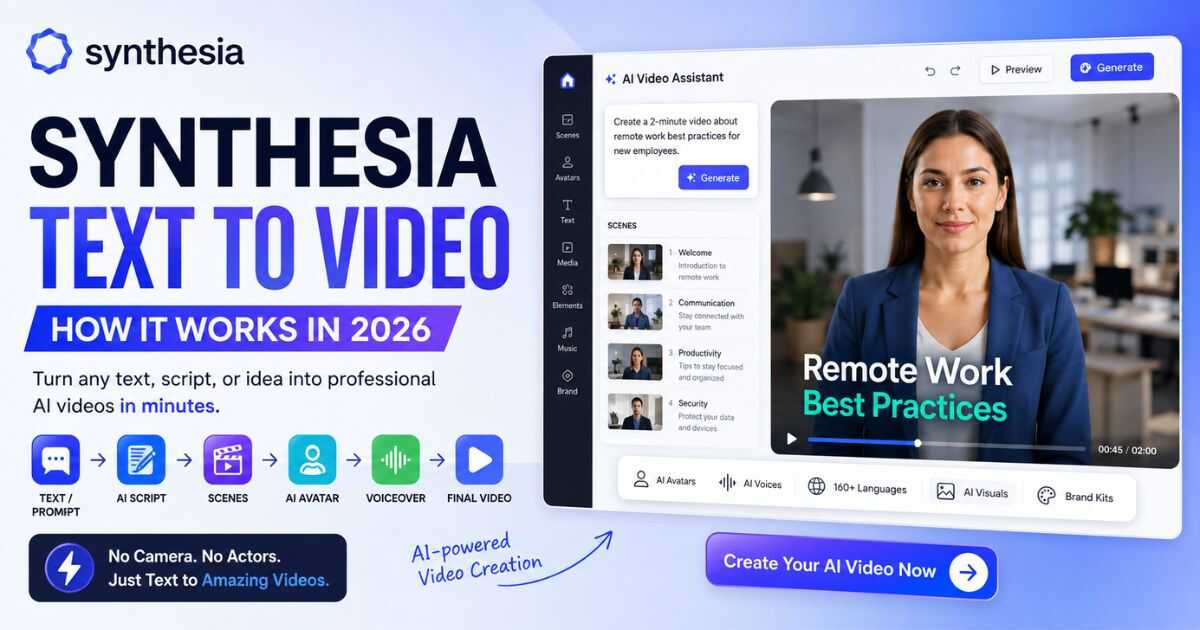 Synthesia text to video AI editor with avatars and script generation