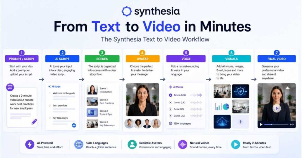 Synthesia text to video workflow from script to AI-generated video