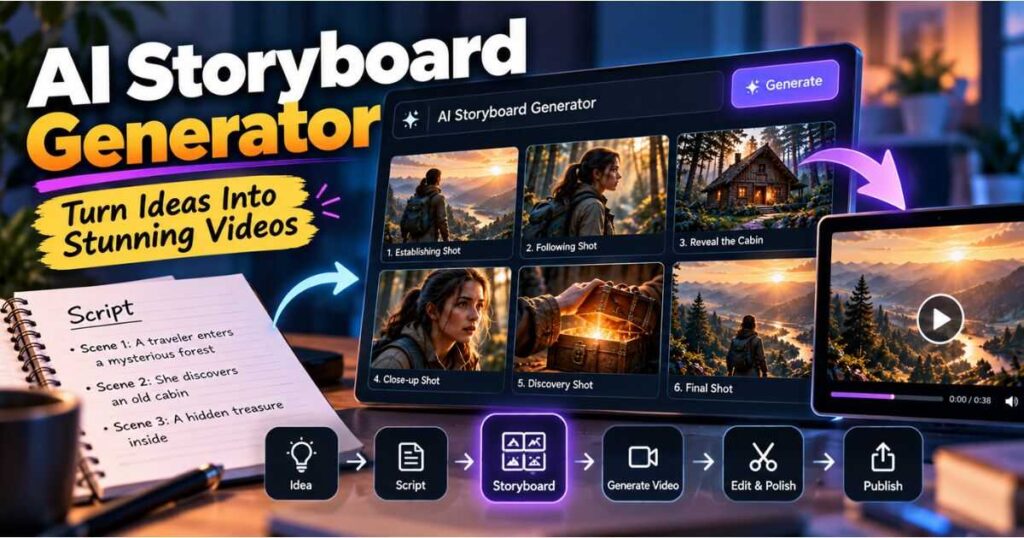 AI Storyboard Generator creating a sequence of video scenes