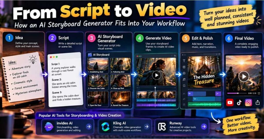 AI Storyboard Generator workflow from script to video