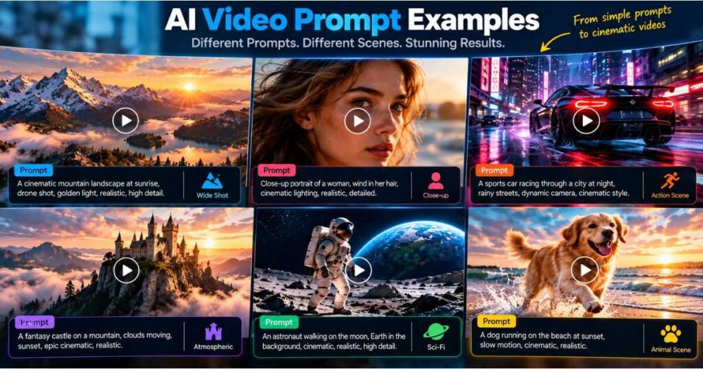 AI video prompt examples creating cinematic scenes