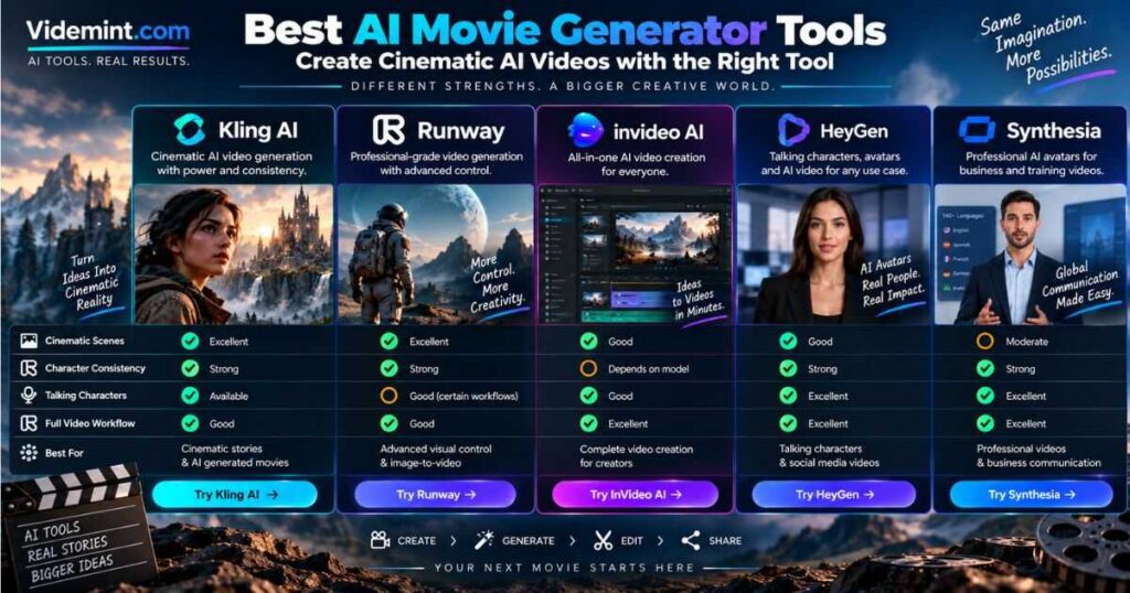 Best AI Movie Generator tools for cinematic AI video creation