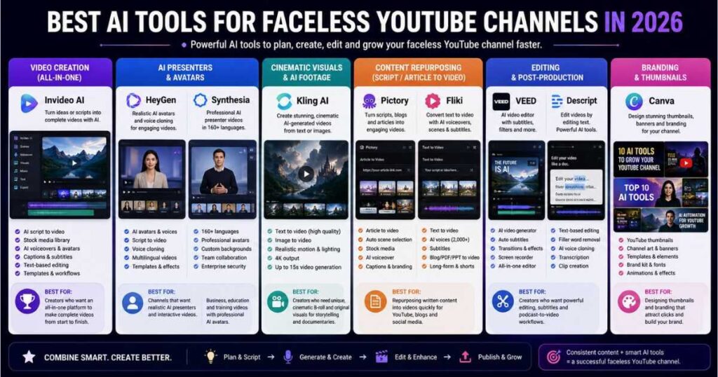 Best AI tools for faceless YouTube channels comparison