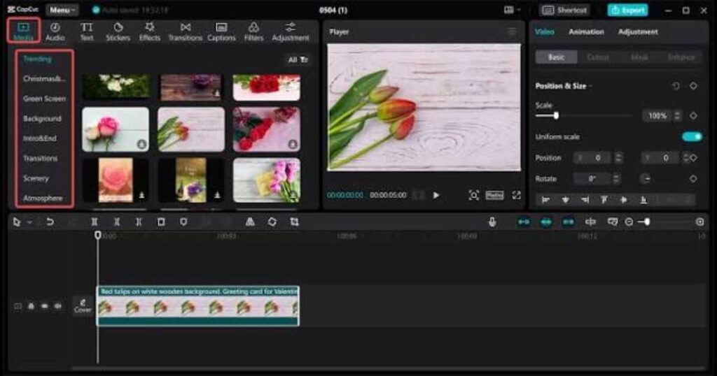 CapCut video editing interface for beginners