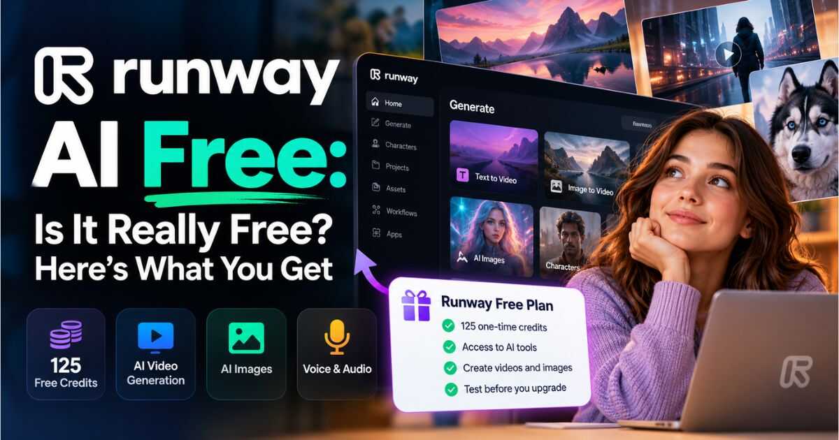 Runway AI Free plan showing 125 free credits and AI video generation tools